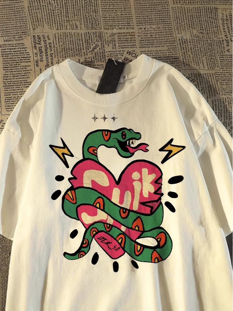 Unisex Retro Japanese Heart Snake Print T-Shirt - American Style, Short Sleeve, Pure Cotton, Age-Reducing Student Fashion, 2025 XL
Unisex Retro Japanese Heart Snake Print T-Shirt - American Style, Short Sleeve, Pure Cotton, Age-Reducing Student Fashion, 2025 XL
