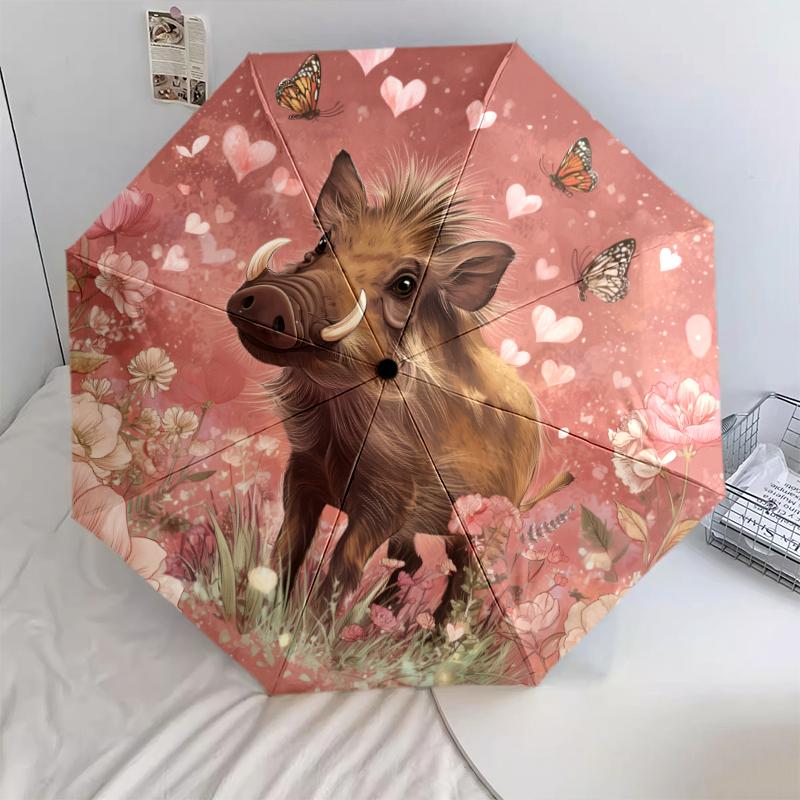 Pink Warthog pattern, automatic folding umbrella, portable and foldable design, 8 ribs, a Christmas or birthday gift.
Pink Warthog pattern, automatic folding umbrella, portable and foldable design, 8 ribs, a Christmas or birthday gift.