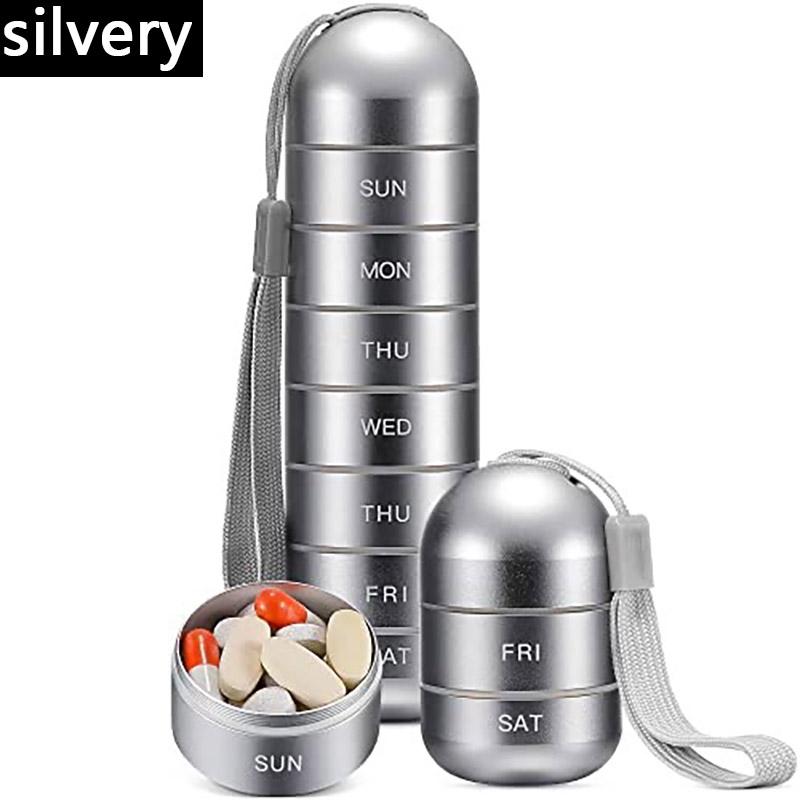 Metal portable medicine boxes 7 days a week Aluminum Alloy Waterproof Case Pill Capsule Holder With Keychain Storage And Use Box срібний
Metal portable medicine boxes 7 days a week Aluminum Alloy Waterproof Case Pill Capsule Holder With Keychain Storage And Use Box срібний