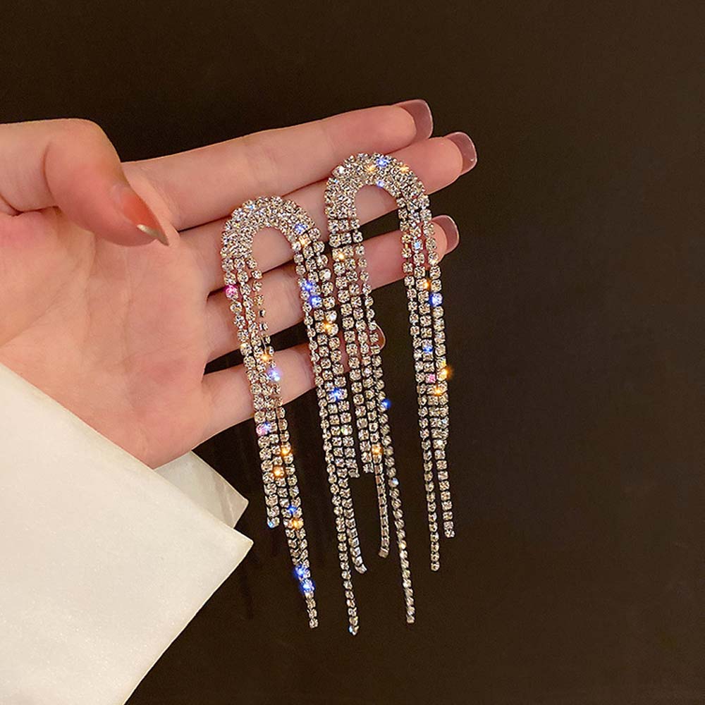 Long Tassel Silver Needle Geometric Rhinestone Earrings Fashion Jewelry Metal Dangle Earrings
Long Tassel Silver Needle Geometric Rhinestone Earrings Fashion Jewelry Metal Dangle Earrings