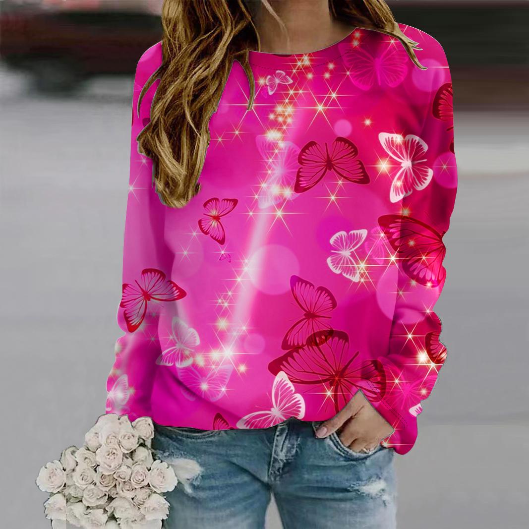 Осенняя женская модная футболка с круглым вырезом и длинным рукавом, свободная одежда, розовая футболка с принтом сверкающих кристаллов и бабочек для девочек, уличная 8XL розовый
Осенняя женская модная футболка с круглым вырезом и длинным рукавом, свободная одежда, розовая футболка с принтом сверкающих кристаллов и бабочек для девочек, уличная 8XL розовый