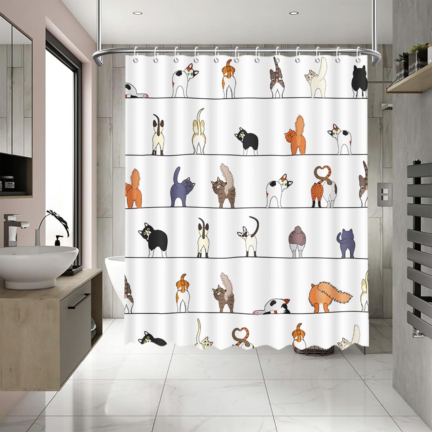 1 Piece Cat Bathroom Shower Curtain, Cute Cartoon Cat Shower Curtain, Waterproof Fabric Shower Curtain, Bathroom Decoration W60H190(CM)-1 Pcs
1 Piece Cat Bathroom Shower Curtain, Cute Cartoon Cat Shower Curtain, Waterproof Fabric Shower Curtain, Bathroom Decoration W60H190(CM)-1 Pcs