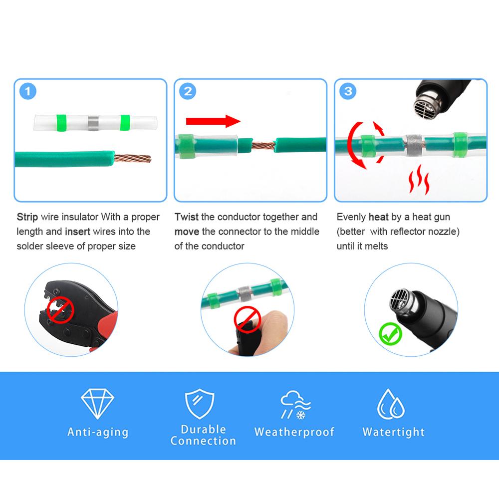 100/120 PCS Solder Seal Wire Connectors Heat Shrink Butt Connectors, Waterproof Insulated Electrical Wire Terminals
100/120 PCS Solder Seal Wire Connectors Heat Shrink Butt Connectors, Waterproof Insulated Electrical Wire Terminals