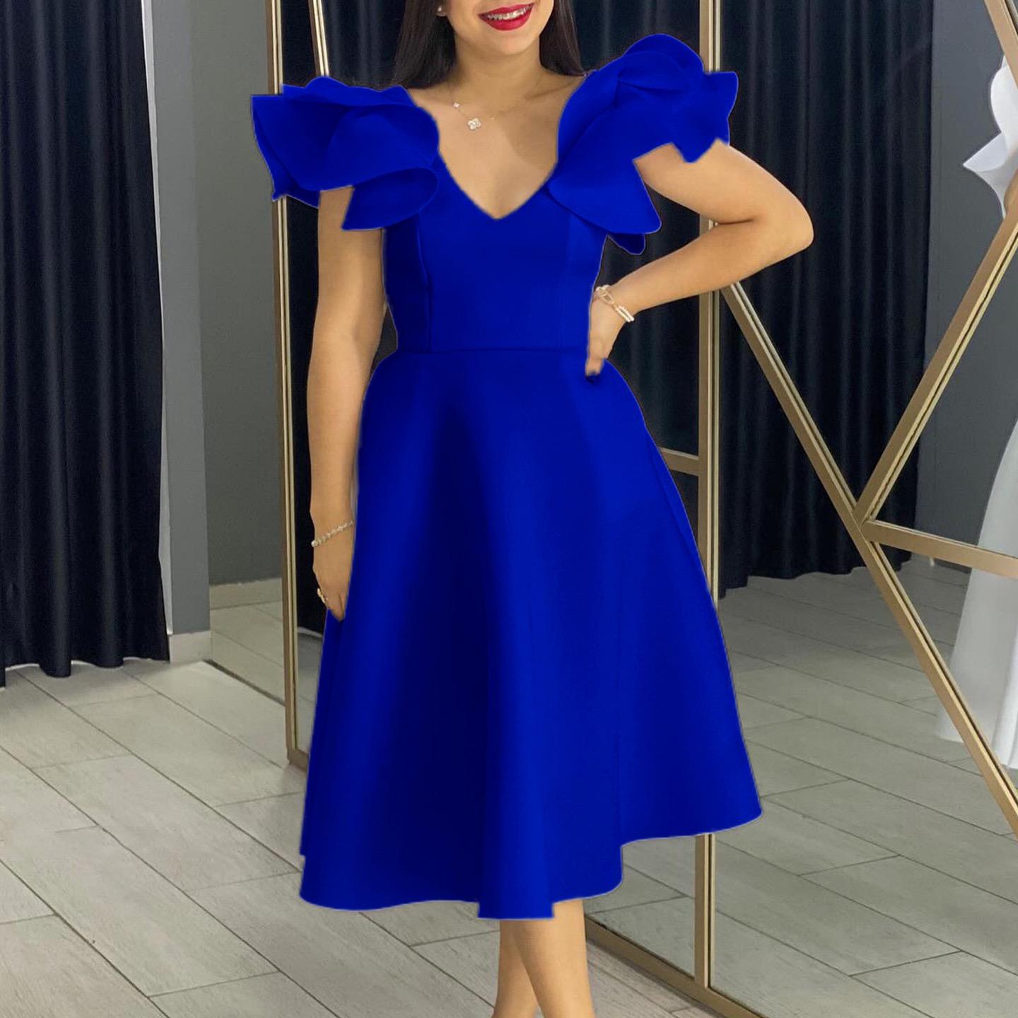 Elegant Party Dresses Women V Neck Ruffles Sleeve A Line Dress Plus Size High Waisted Vestidos Mujer Dress S синий
Elegant Party Dresses Women V Neck Ruffles Sleeve A Line Dress Plus Size High Waisted Vestidos Mujer Dress S синий