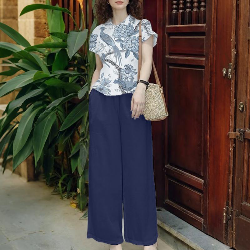 ZANZEA Women Short Sleeve Print Blouse and Long Pants Casual Two Piece Suit Sets 5XL темно-синього кольору
ZANZEA Women Short Sleeve Print Blouse and Long Pants Casual Two Piece Suit Sets 5XL темно-синього кольору