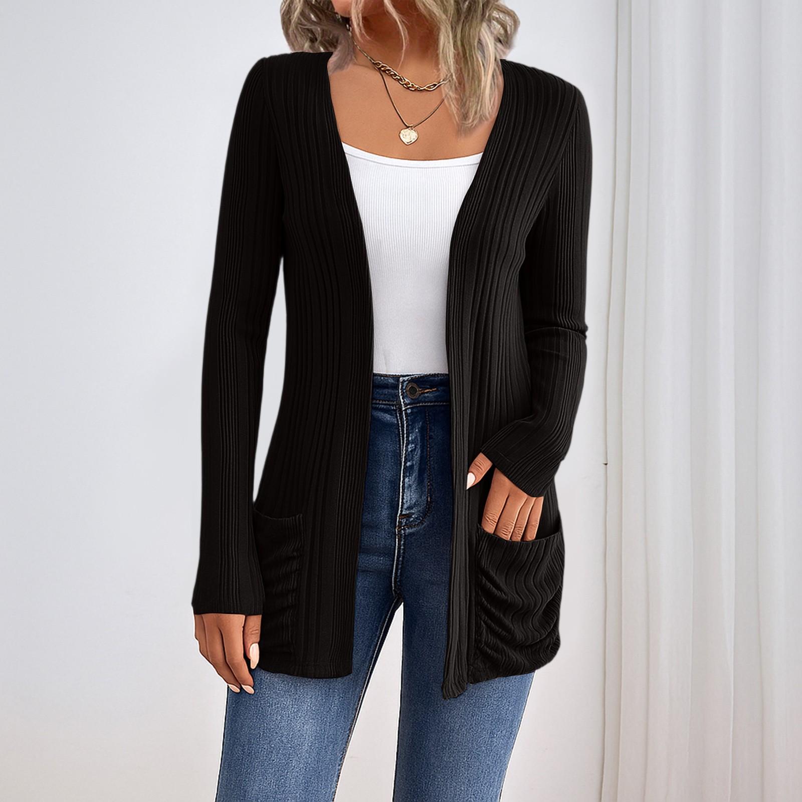Женский вязаный кардиган средней длины однотонный с длинным рукавом, карманами, куртка-свитер, вязаный свитер M чёрный
Женский вязаный кардиган средней длины однотонный с длинным рукавом, карманами, куртка-свитер, вязаный свитер M чёрный