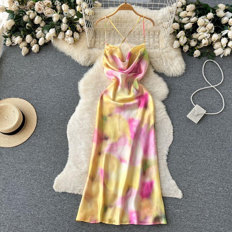 Summer Backless Dress Satin Ladies Cross Strap Yellow S
Summer Backless Dress Satin Ladies Cross Strap Yellow S