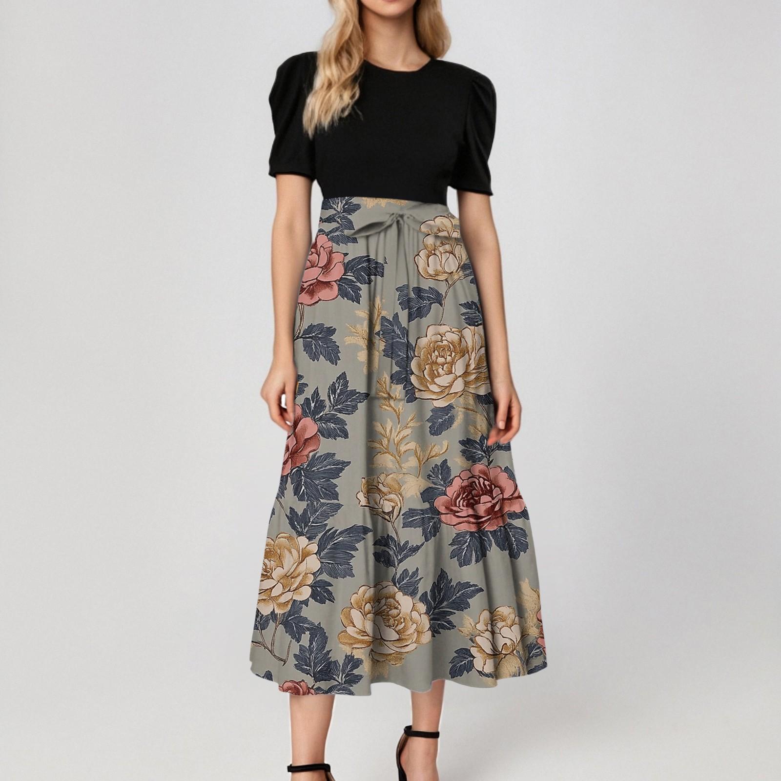 Women s Fashion Casual Belt Short Sleeve Round Neck Floral Stitching Elegant Temperament Dress L
Women s Fashion Casual Belt Short Sleeve Round Neck Floral Stitching Elegant Temperament Dress L