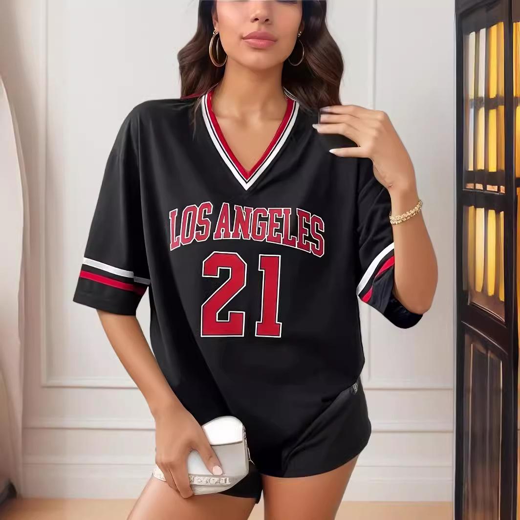 Women s Sporty Los Angeles Print V-Neck Short Sleeve Loose T-Shirt with Striped Trim XL
Women s Sporty Los Angeles Print V-Neck Short Sleeve Loose T-Shirt with Striped Trim XL