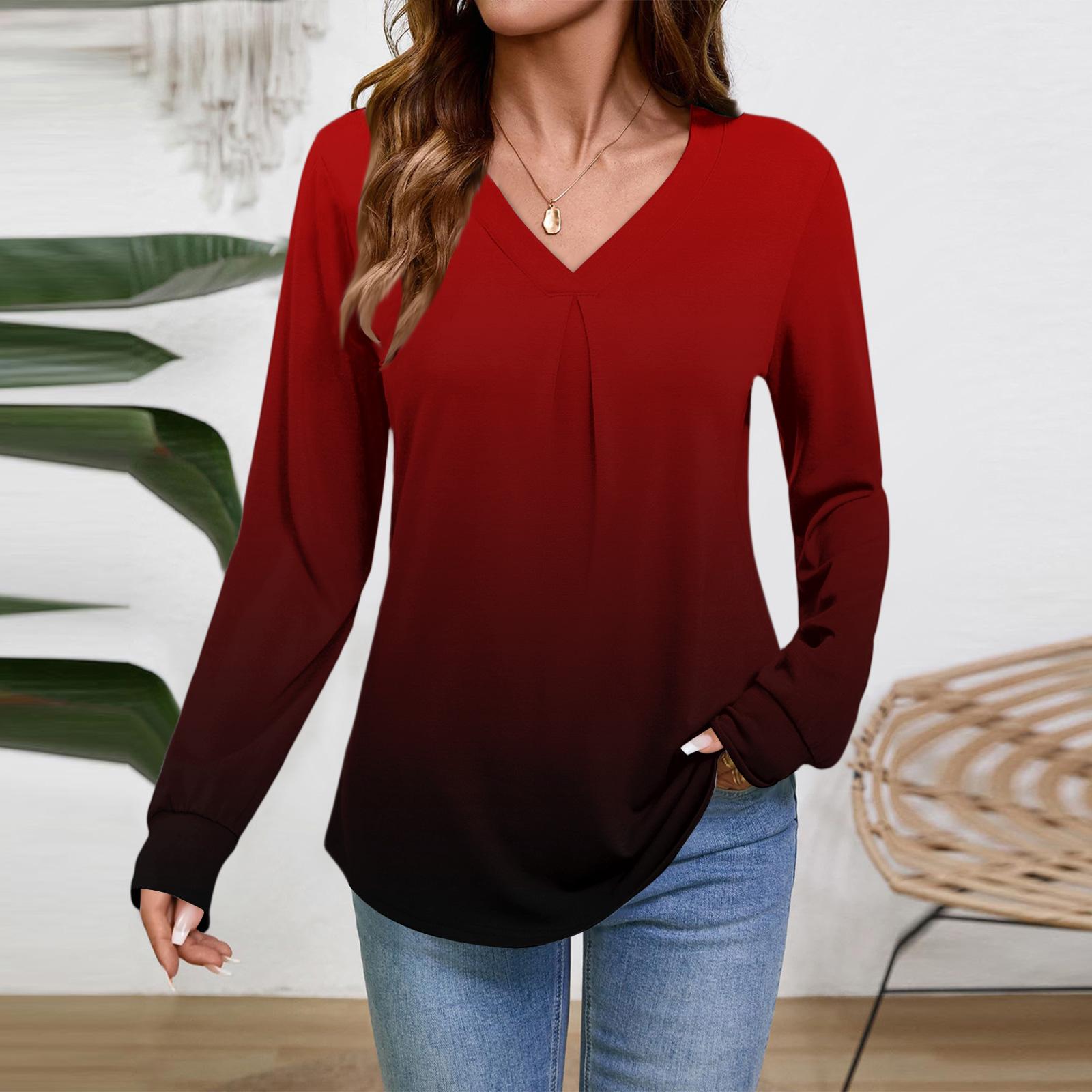 Женские топы с длинным рукавом, нарядные повседневные футболки с V-образным вырезом, базовые футболки, одежда для отпуска, осенняя модная одежда XL винный
Женские топы с длинным рукавом, нарядные повседневные футболки с V-образным вырезом, базовые футболки, одежда для отпуска, осенняя модная одежда XL винный