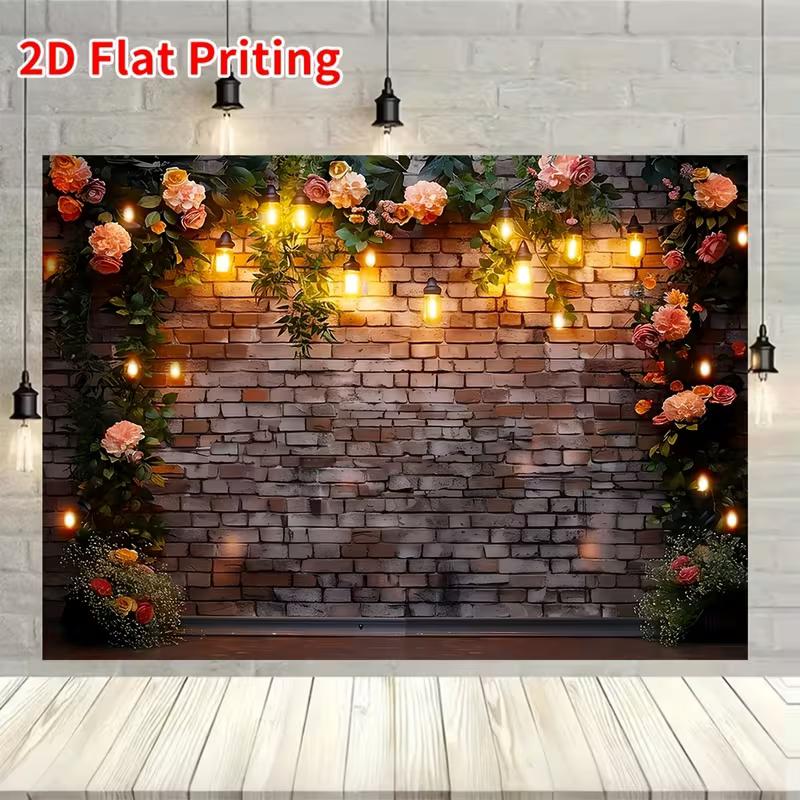 2D Vintage Brick Wall Backdrop with Flowers & Glowing Lights Party Photo Booth Background 47.2x31.5inch/120*80cm
2D Vintage Brick Wall Backdrop with Flowers & Glowing Lights Party Photo Booth Background 47.2x31.5inch/120*80cm