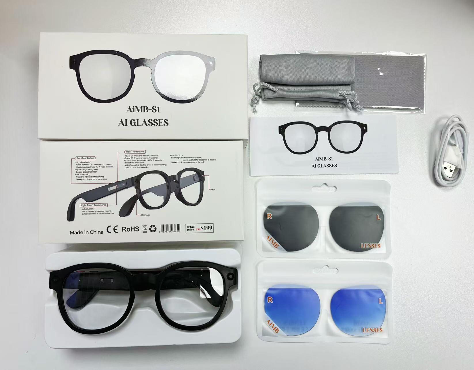 AIMB-S1 Smart Bluetooth Glasses: 5MP Camera, Music, Calls, Video Recording, AI Translation
AIMB-S1 Smart Bluetooth Glasses: 5MP Camera, Music, Calls, Video Recording, AI Translation