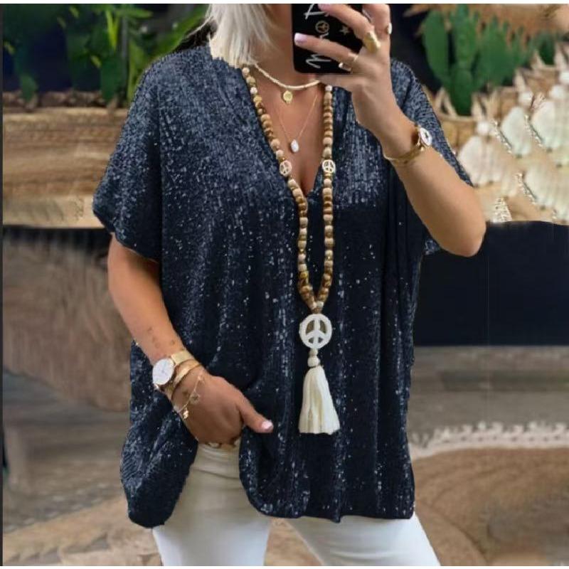Urban casual loose pullover sequined V-neck women s T-shirt, summer fashion and comfortable women s short top XXXL
Urban casual loose pullover sequined V-neck women s T-shirt, summer fashion and comfortable women s short top XXXL