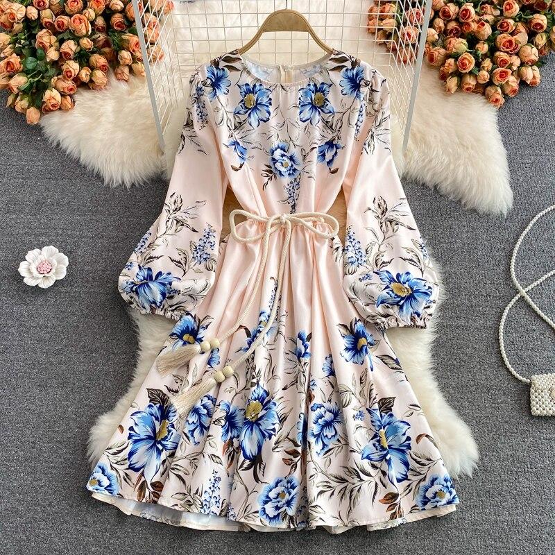 RUGOD, новинка весны 2022, винтажное высококачественное винтажное платье трапециевидной формы с круглым вырезом и длинными рукавами, с принтом знаменитостей One Size розовый