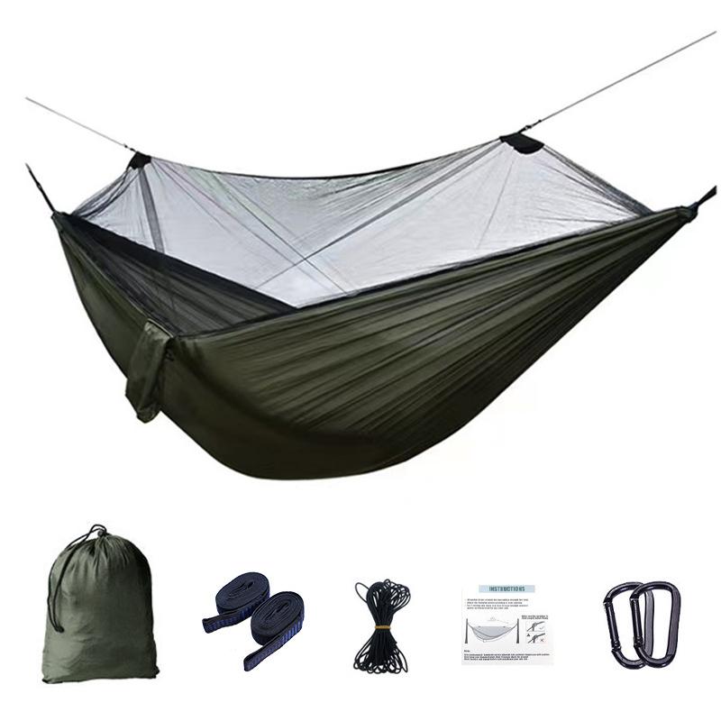 Несущий 300-килограммовый одиночный гамак из нейлонового материала для кемпинга с кнопкой от комаров 
Несущий 300-килограммовый одиночный гамак из нейлонового материала для кемпинга с кнопкой от комаров