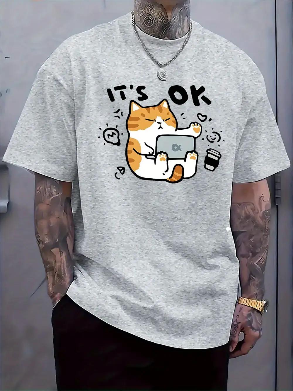 Casual Crew Neck Short Sleeve T-shirt with Cute Cat Graphic It s Okay Design - Black L
Casual Crew Neck Short Sleeve T-shirt with Cute Cat Graphic It s Okay Design - Black L