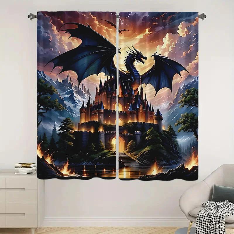 Dragon and black castle printed curtains, pole bag design, bedroom and living room, home decoration, room decoration 29Wx64L(75x166CM)x2
Dragon and black castle printed curtains, pole bag design, bedroom and living room, home decoration, room decoration 29Wx64L(75x166CM)x2