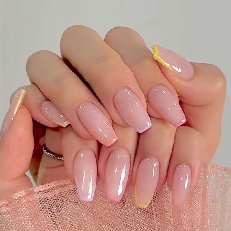 European & American Short Wearable Nude Nails with Colorful Stripes for French Manicure Glue Version
European & American Short Wearable Nude Nails with Colorful Stripes for French Manicure Glue Version