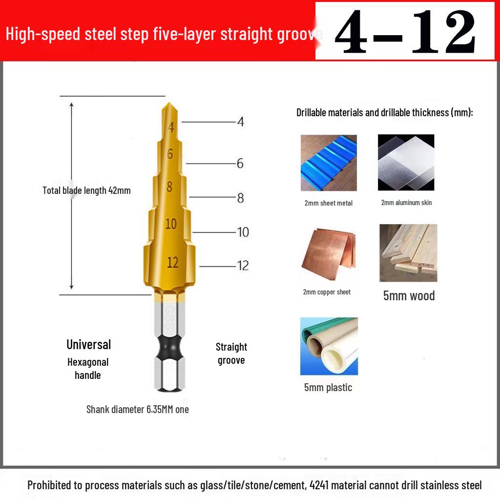 Cobalt Pagoda Drill Bit - Multi-Function Step Drill for Metal, Stainless Steel, Wood, and Plastic.
Cobalt Pagoda Drill Bit - Multi-Function Step Drill for Metal, Stainless Steel, Wood, and Plastic.