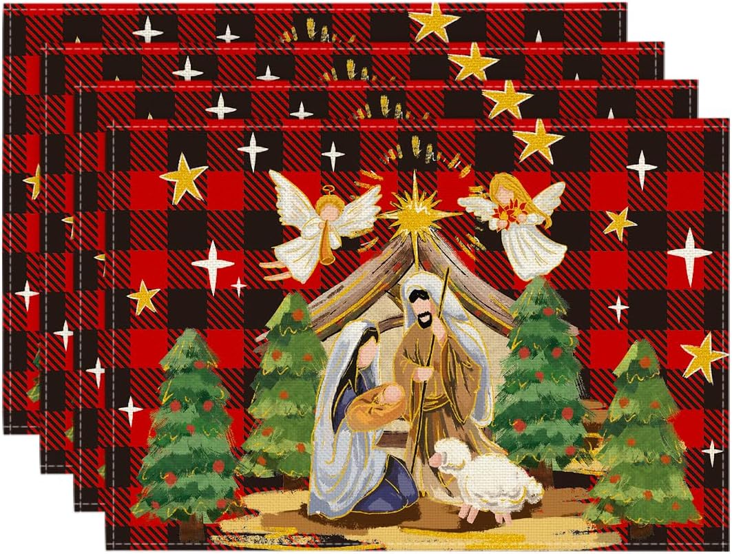 Buffalo Plaid Kogiya Shepherd Christmas Placemats 12x18 Inch Winter O Holy Night Xmas Table Mats for Party Kitchen Dining Decor 4pcs
Buffalo Plaid Kogiya Shepherd Christmas Placemats 12x18 Inch Winter O Holy Night Xmas Table Mats for Party Kitchen Dining Decor 4pcs