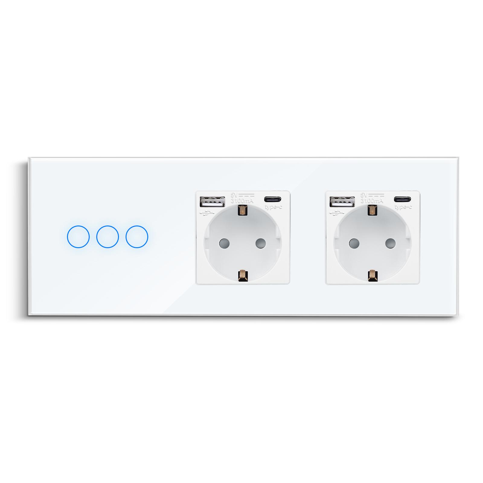 Tuya Smart Touch Light Switches Plus USB-розетки Type-c Plug Eu Standard Smart Life Google Home Alexa App Control Socket No WIFI-3Gang Type-C SocektS
Tuya Smart Touch Light Switches Plus USB-розетки Type-c Plug Eu Standard Smart Life Google Home Alexa App Control Socket No WIFI-3Gang Type-C SocektS