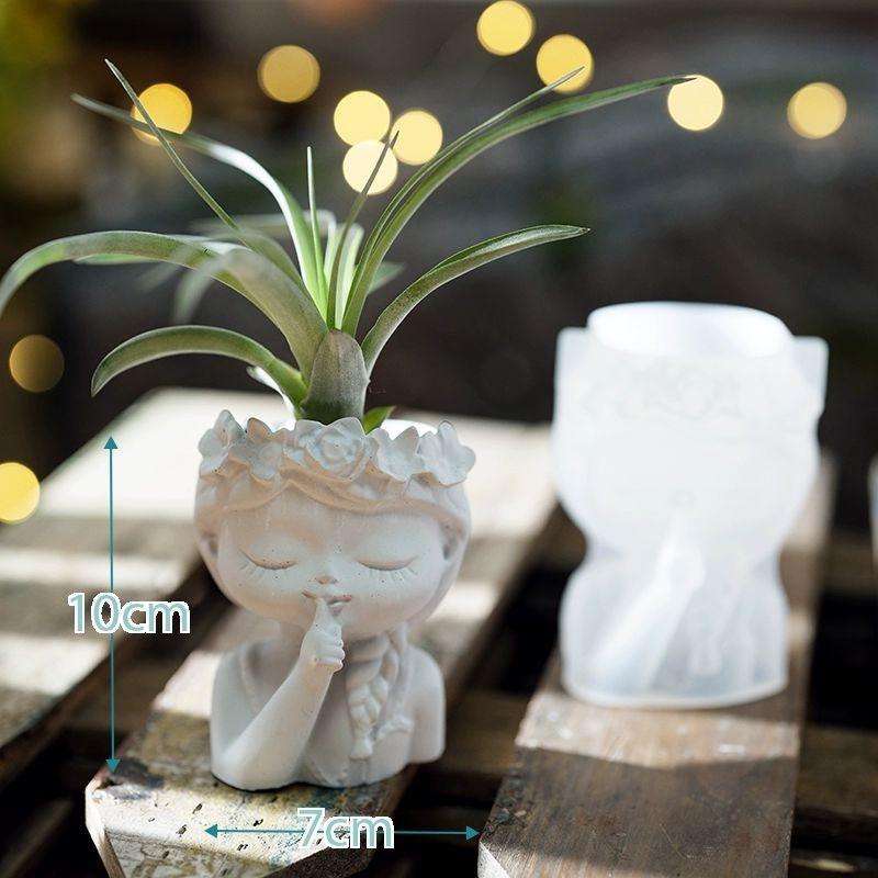 Цветочный горшок в форме головы девушки, силиконовая форма, бетонная ваза, самодельная гипсовая эпоксидная смола, держатель для ручек, формы для домашнего декора