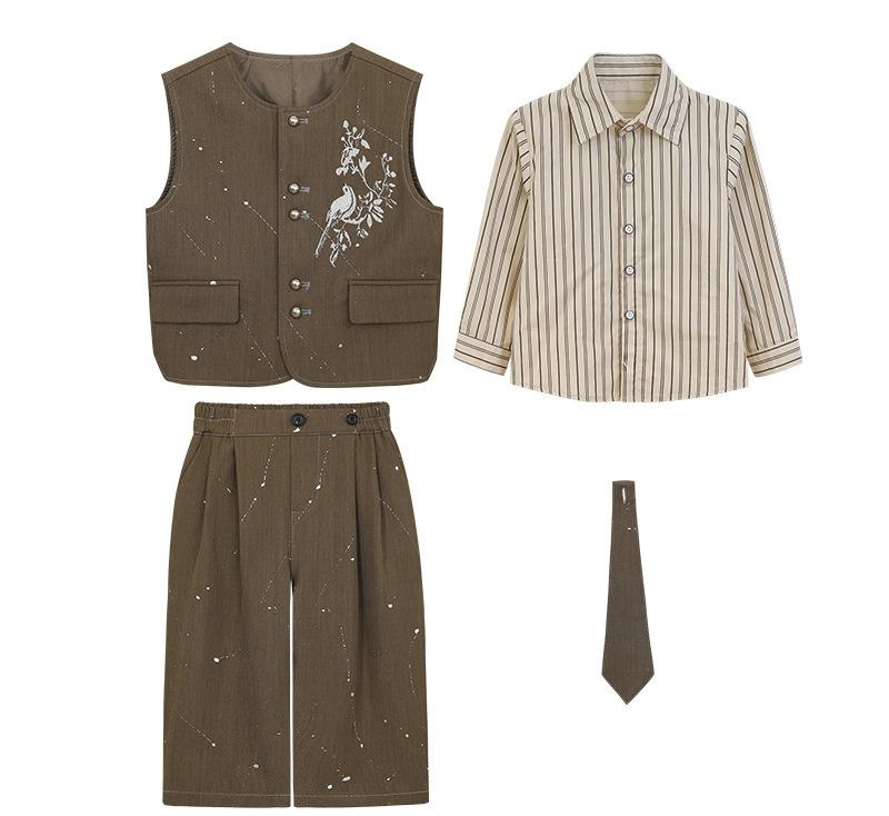 Kids Boys Chinese Style Flower Bird Embroidery Sparkle Vest Suit Set Striped Shirt Tie Wide Leg Pants Child Formal Host Outfit 150cm
Kids Boys Chinese Style Flower Bird Embroidery Sparkle Vest Suit Set Striped Shirt Tie Wide Leg Pants Child Formal Host Outfit 150cm