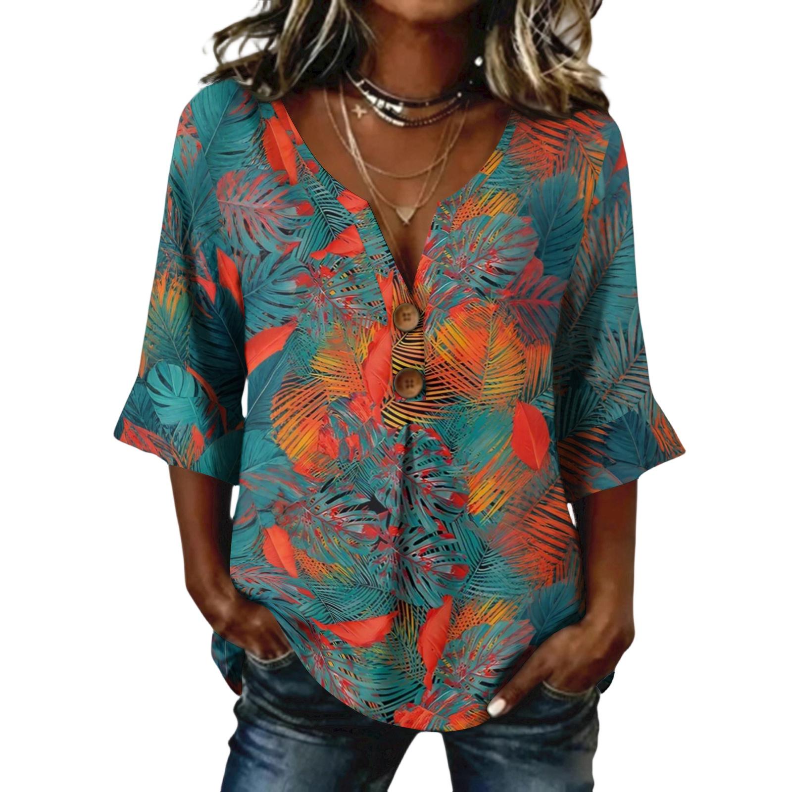 Ladies floral print button casual V-neck fashionable seven quarter sleeve top XL
Ladies floral print button casual V-neck fashionable seven quarter sleeve top XL