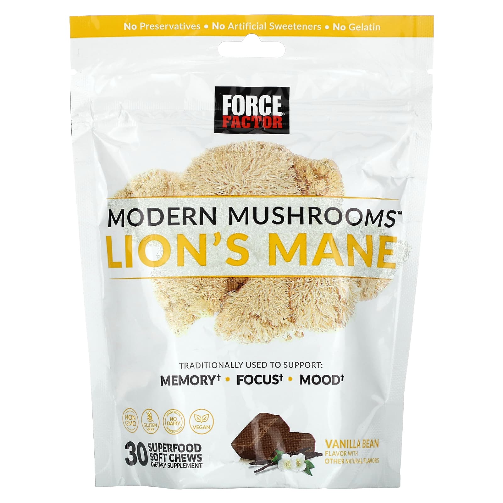 Force Factor, Modern Mushrooms™, Helicopteric Mane Mushroom, Vanilla Bean, 300mg, 30 Superfood Soft Chews
Force Factor, Modern Mushrooms™, Helicopteric Mane Mushroom, Vanilla Bean, 300mg, 30 Superfood Soft Chews