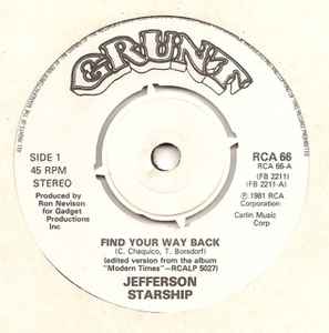 7inch Record JEFFERSON STARSHIP Find Your Way Back RCA66 Grunt 1981 UK Rock Used
7inch Record JEFFERSON STARSHIP Find Your Way Back RCA66 Grunt 1981 UK Rock Used
