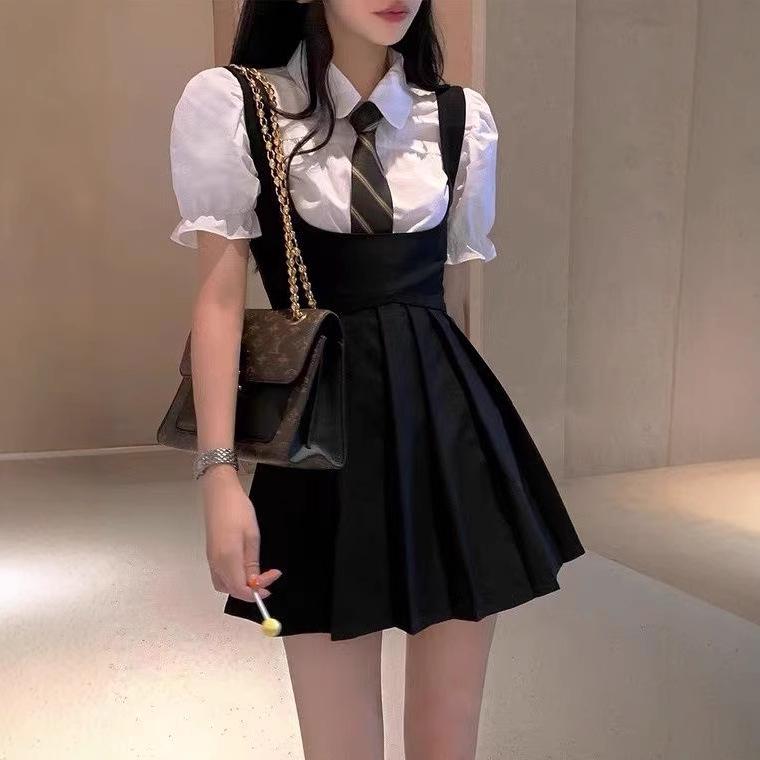 Women s Summer Puff Sleeve Shirt & Pleated Skirt Set - Little Black Dress with Suspender Camisole S
Women s Summer Puff Sleeve Shirt & Pleated Skirt Set - Little Black Dress with Suspender Camisole S