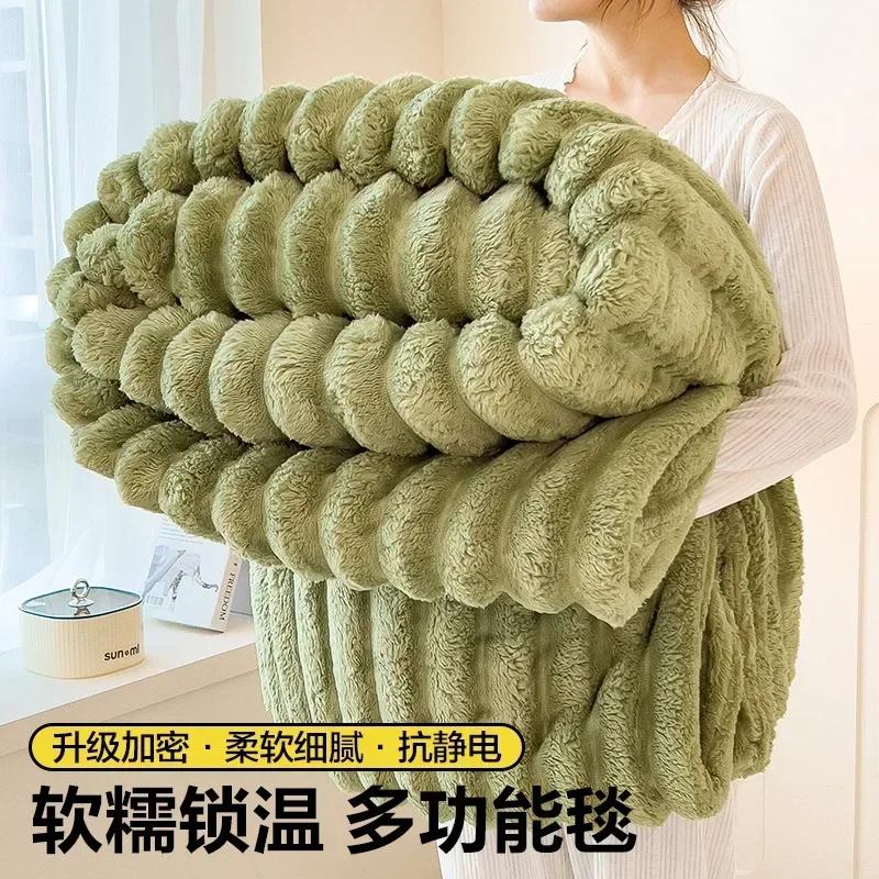 Однотонное роскошное одеяло из искусственного кроличьего меха, мягкое теплое зимнее одеяло с сохранением тепла, для офиса, дома, путешествий 70x100cm 1pcs оливковое зеленый