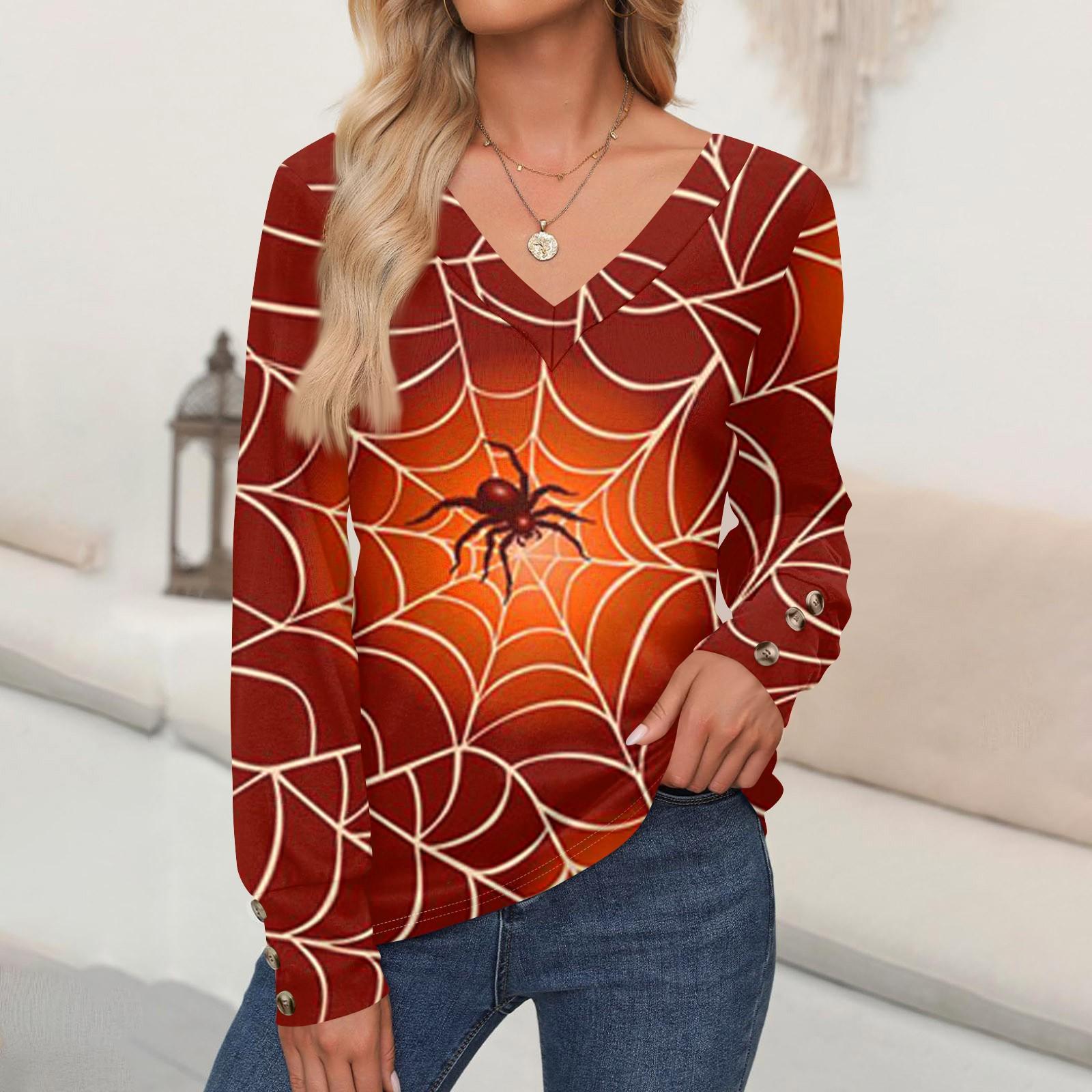 Женские топы с принтом на Хэллоуин, рубашка с длинным рукавом, V-образный вырез, повседневная свободная футболка, осенняя одежда S красный
Женские топы с принтом на Хэллоуин, рубашка с длинным рукавом, V-образный вырез, повседневная свободная футболка, осенняя одежда S красный