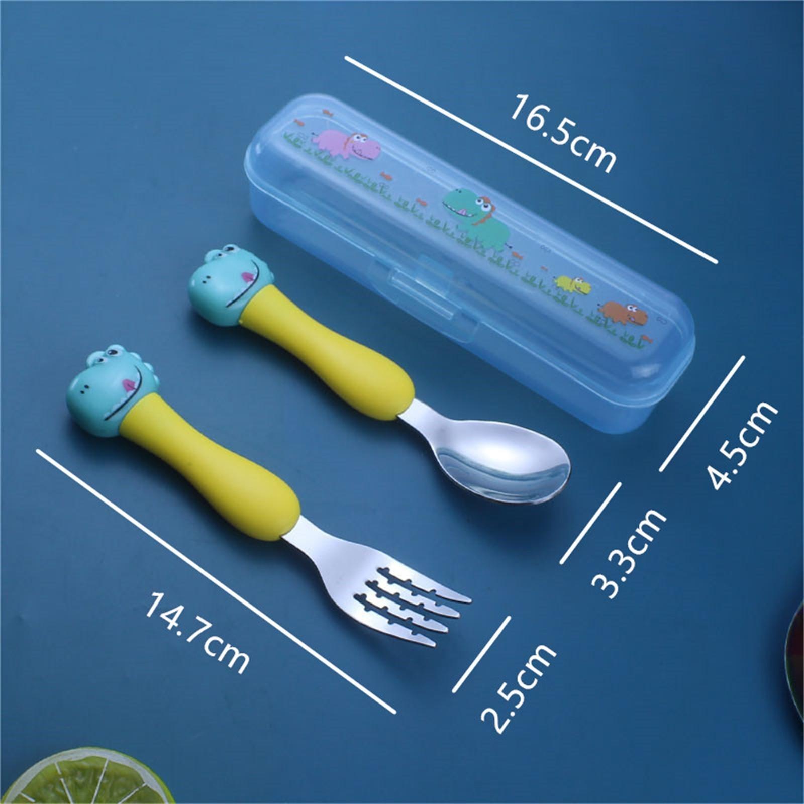 304 Нержавеющая сталь Вилки и ложки Набор столовых приборов с ложкой и вилкой, Милая мультяшная посуда с коробкой для путешествий