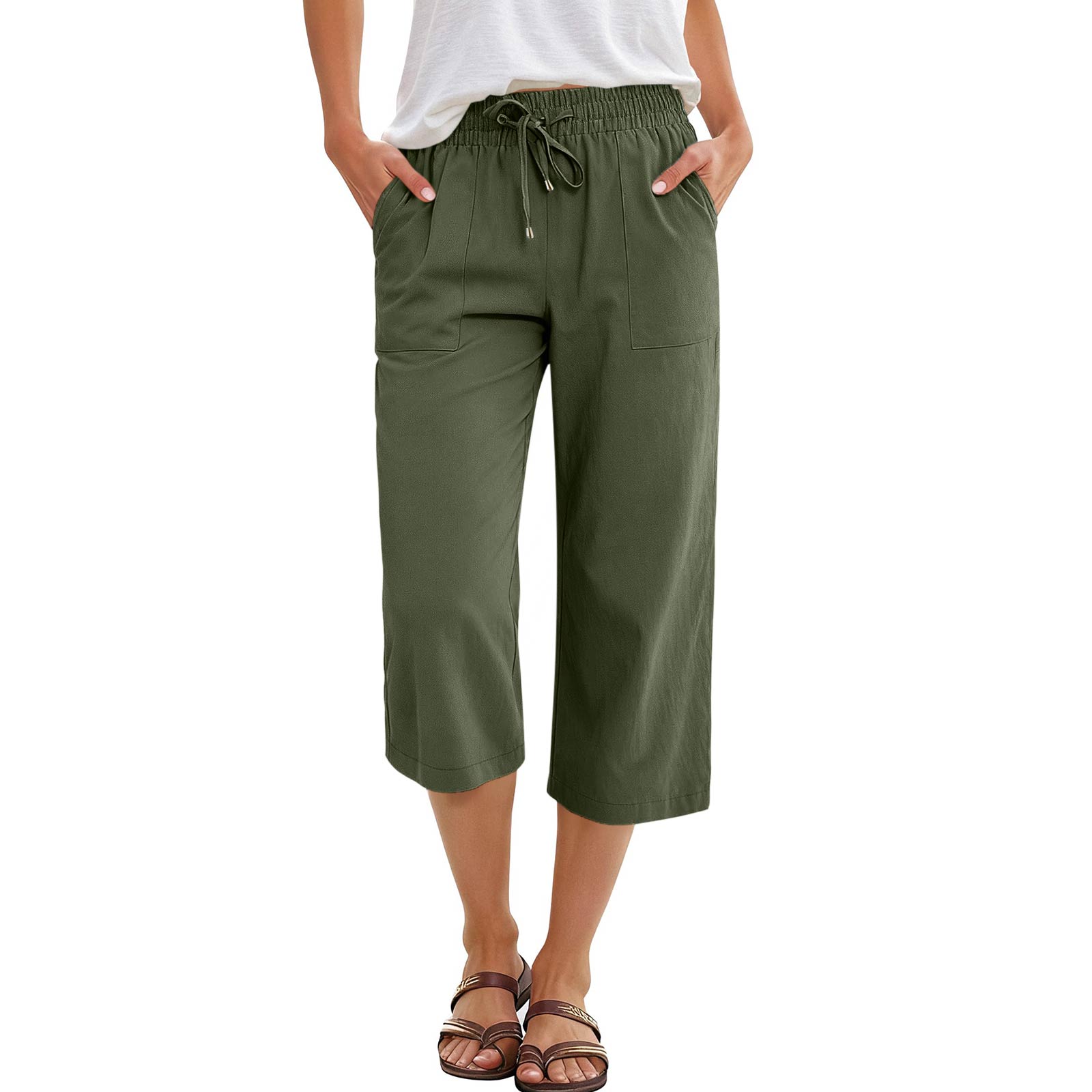 Capris Pants For Women Summer Casual Loose Drawstring Elastic High Waist Straight Beach Cropped Trousers L
Capris Pants For Women Summer Casual Loose Drawstring Elastic High Waist Straight Beach Cropped Trousers L