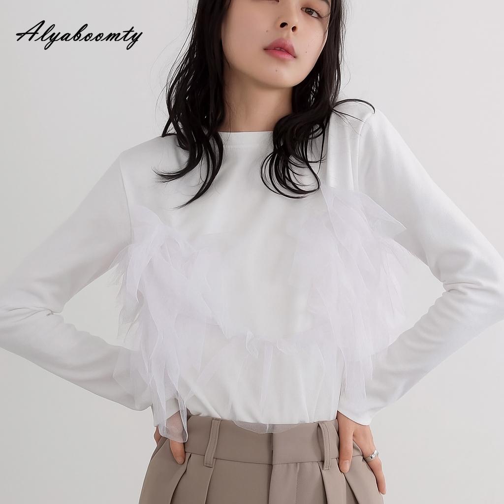 Korean Ulzzang Spring Autumn Women Streetwear Top O Neck White Gray Black Ruffles Patchwork T-Shirt Stylish Feminine Ladies Tee One Size білий
Korean Ulzzang Spring Autumn Women Streetwear Top O Neck White Gray Black Ruffles Patchwork T-Shirt Stylish Feminine Ladies Tee One Size білий