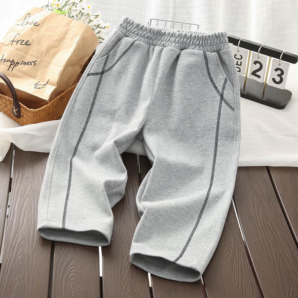 Повседневные брюки прямого кроя из пике хлопка для мальчиков - Весенне-осенний стиль для детей 120 серый