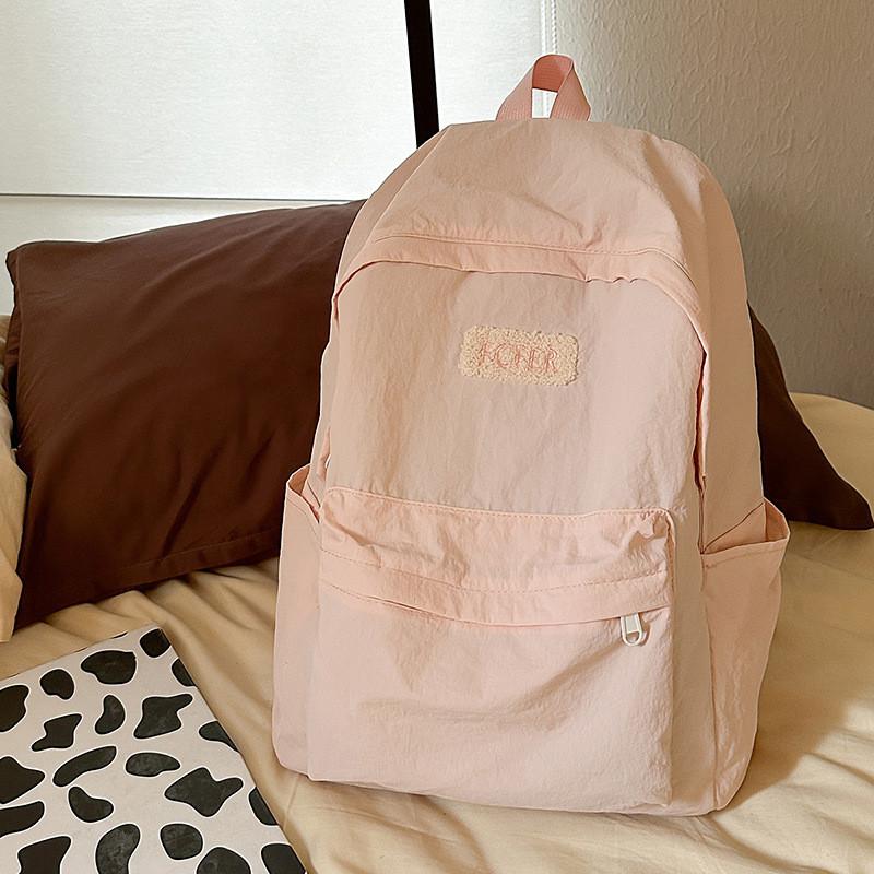 Solid Color Backpack With Padded Straps Letter Print For School Travel Gift Pink
Solid Color Backpack With Padded Straps Letter Print For School Travel Gift Pink