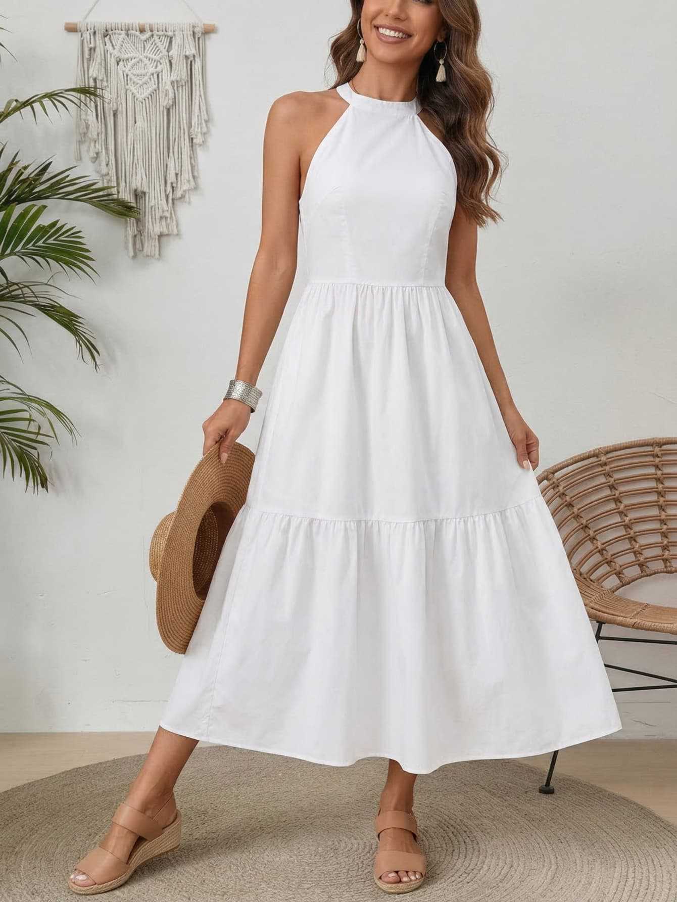 Summer neck sleeveless white cotton and linen dress for women with waist and thin pendulum A word medium and long holiday sand XS белый
Summer neck sleeveless white cotton and linen dress for women with waist and thin pendulum A word medium and long holiday sand XS белый
