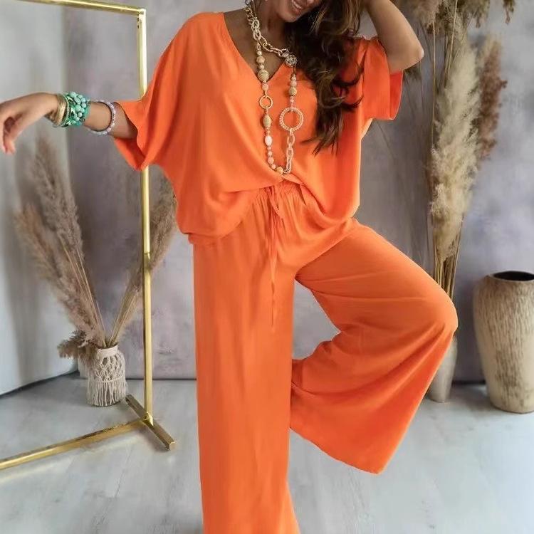 Loose Women Sets 2 pcs Sale V Neck Short Sleeve Blouse Shirts& High Waist Wide Leg Vacation Beachwear Pant Suits NMD-3032 3XL помаранчевий
Loose Women Sets 2 pcs Sale V Neck Short Sleeve Blouse Shirts& High Waist Wide Leg Vacation Beachwear Pant Suits NMD-3032 3XL помаранчевий