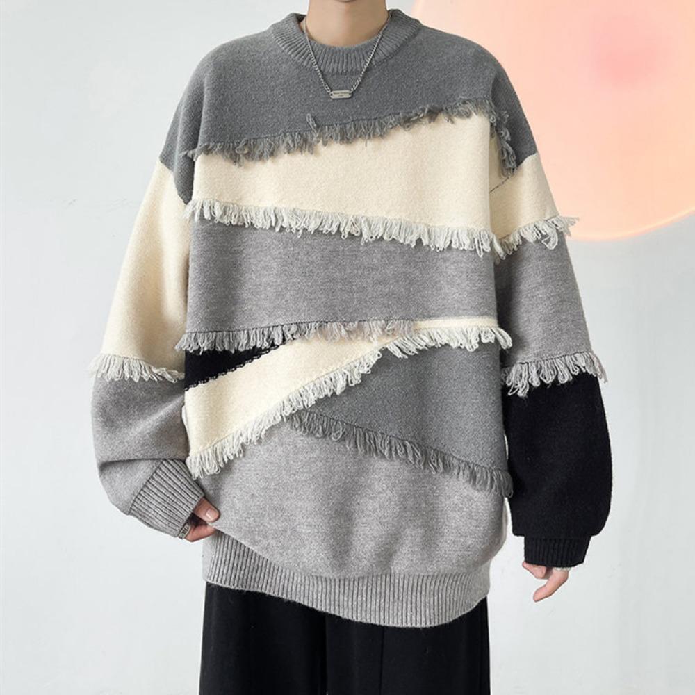 Tassels Sweater Men s O-neck Thickened Bottom Solid Color Twisted Pattern Autumn Winter Loose Knit Sweater 3XL-M M серый 
Tassels Sweater Men s O-neck Thickened Bottom Solid Color Twisted Pattern Autumn Winter Loose Knit Sweater 3XL-M M серый