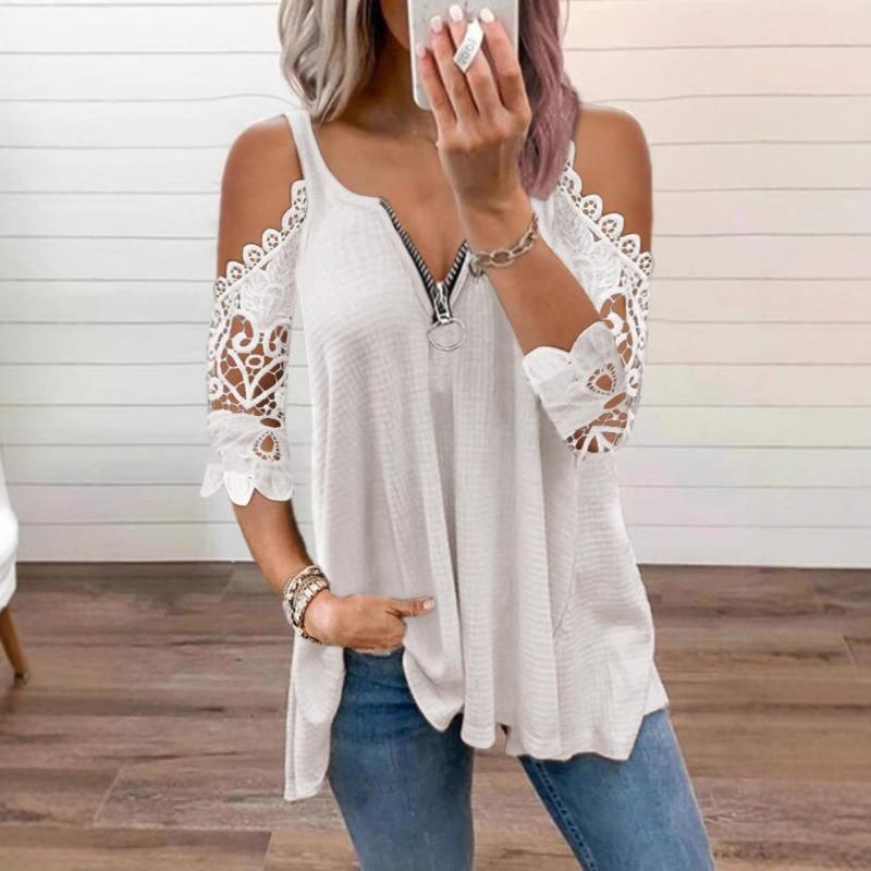 Off Shoulder Women Lace Blouse Summer Hollow Out Shirt Half Sleeve Zipper Casual Elegant V Neck Loose T Shirt S рожевий
Off Shoulder Women Lace Blouse Summer Hollow Out Shirt Half Sleeve Zipper Casual Elegant V Neck Loose T Shirt S рожевий