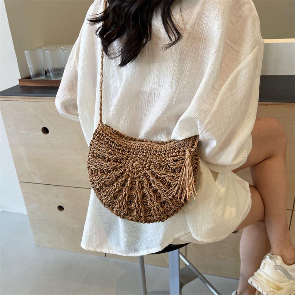 Half-round Straw Weave Bag Handmade Women s Crossbody Bag New Woven Shoulder Bag Travel
Half-round Straw Weave Bag Handmade Women s Crossbody Bag New Woven Shoulder Bag Travel