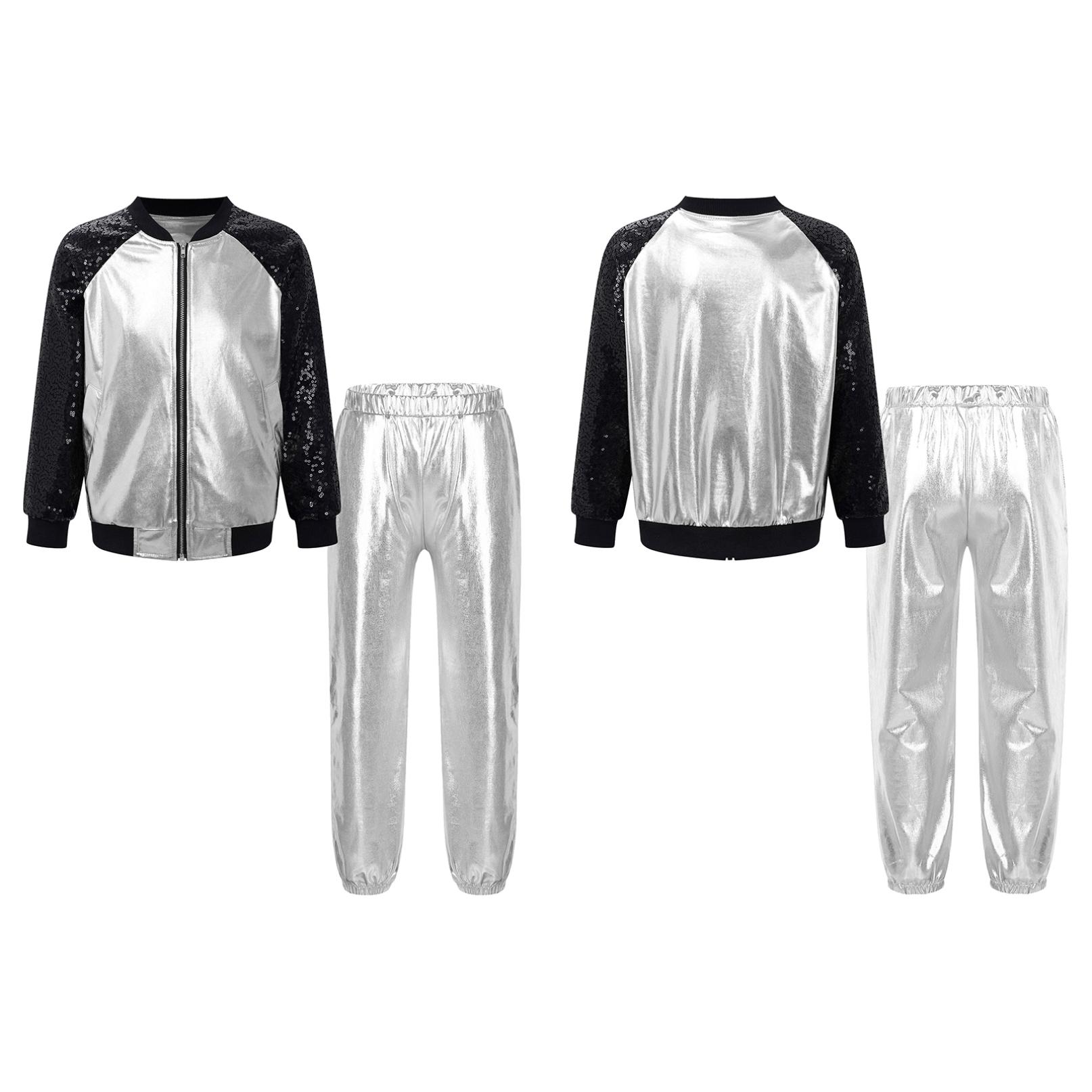 Діти Хлопчики Дівчата Джаз Хіп-хоп Танцювальні костюми Блискучий металік з довгими рукавами Бомбер і комплект спортивних штанів 11-12 Years срібний
Діти Хлопчики Дівчата Джаз Хіп-хоп Танцювальні костюми Блискучий металік з довгими рукавами Бомбер і комплект спортивних штанів 11-12 Years срібний