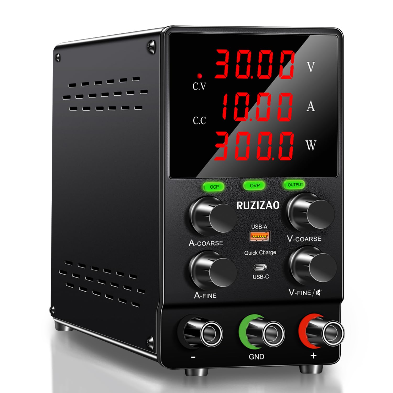 RUZIZAO Regulated Power Supply, Variable DC Power Supply, 0-30V, 0-10A, 300W, Tabletop, with Encoder Knob for Laboratory Use, USB/Type-C Fast Charging
RUZIZAO Regulated Power Supply, Variable DC Power Supply, 0-30V, 0-10A, 300W, Tabletop, with Encoder Knob for Laboratory Use, USB/Type-C Fast Charging