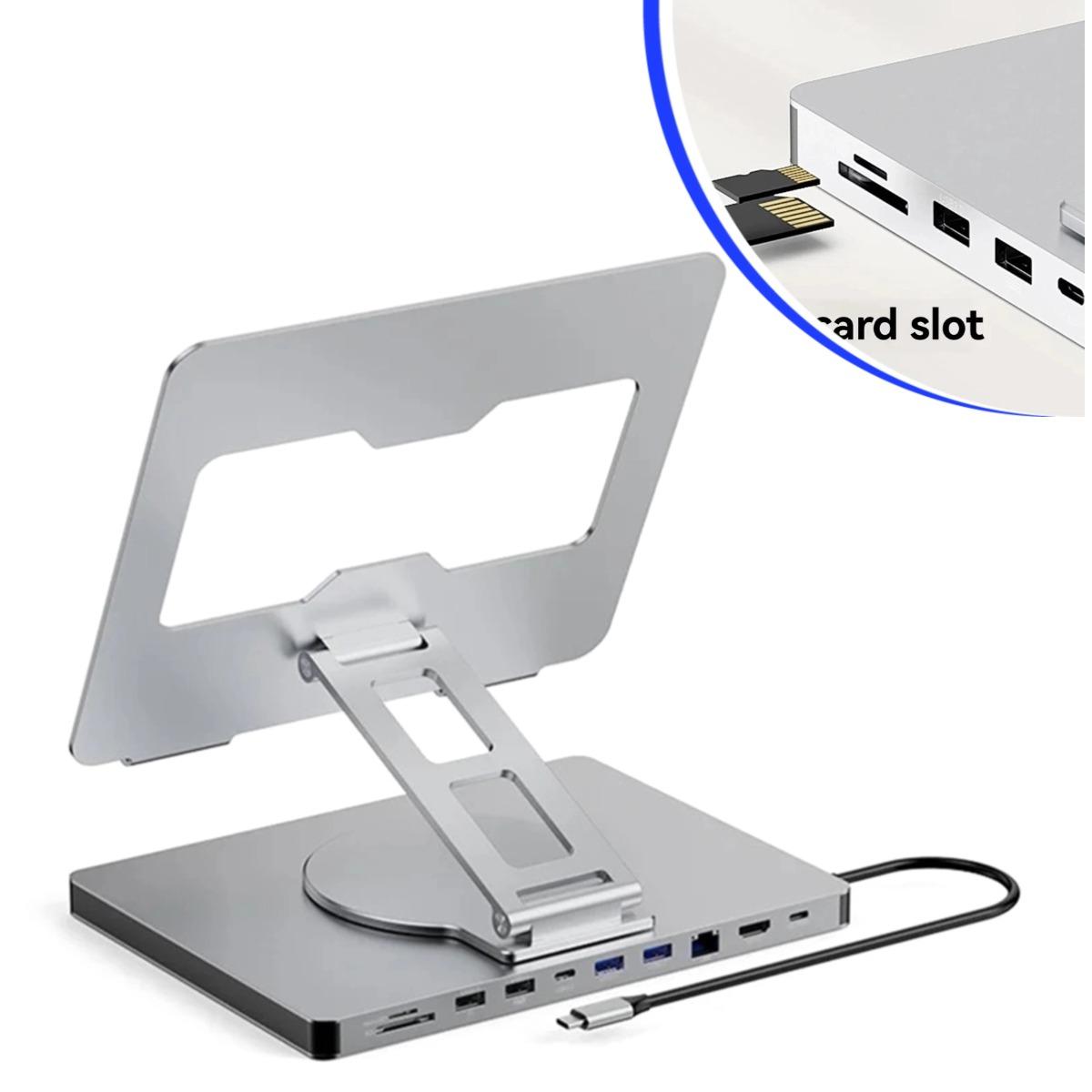 Многофункциональная док-станция с 10 портами, с USB-хабом, кардридером, RJ45, держателем для планшета, док-станцией, складным универсальным держателем для ноутбука 1PCS
Многофункциональная док-станция с 10 портами, с USB-хабом, кардридером, RJ45, держателем для планшета, док-станцией, складным универсальным держателем для ноутбука 1PCS