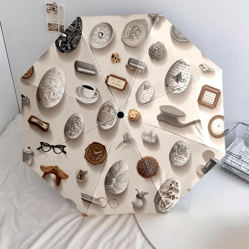 Cartoon items pattern, automatic folding umbrella, portable and foldable design, 8 ribs, a Christmas or birthday gift.
Cartoon items pattern, automatic folding umbrella, portable and foldable design, 8 ribs, a Christmas or birthday gift.