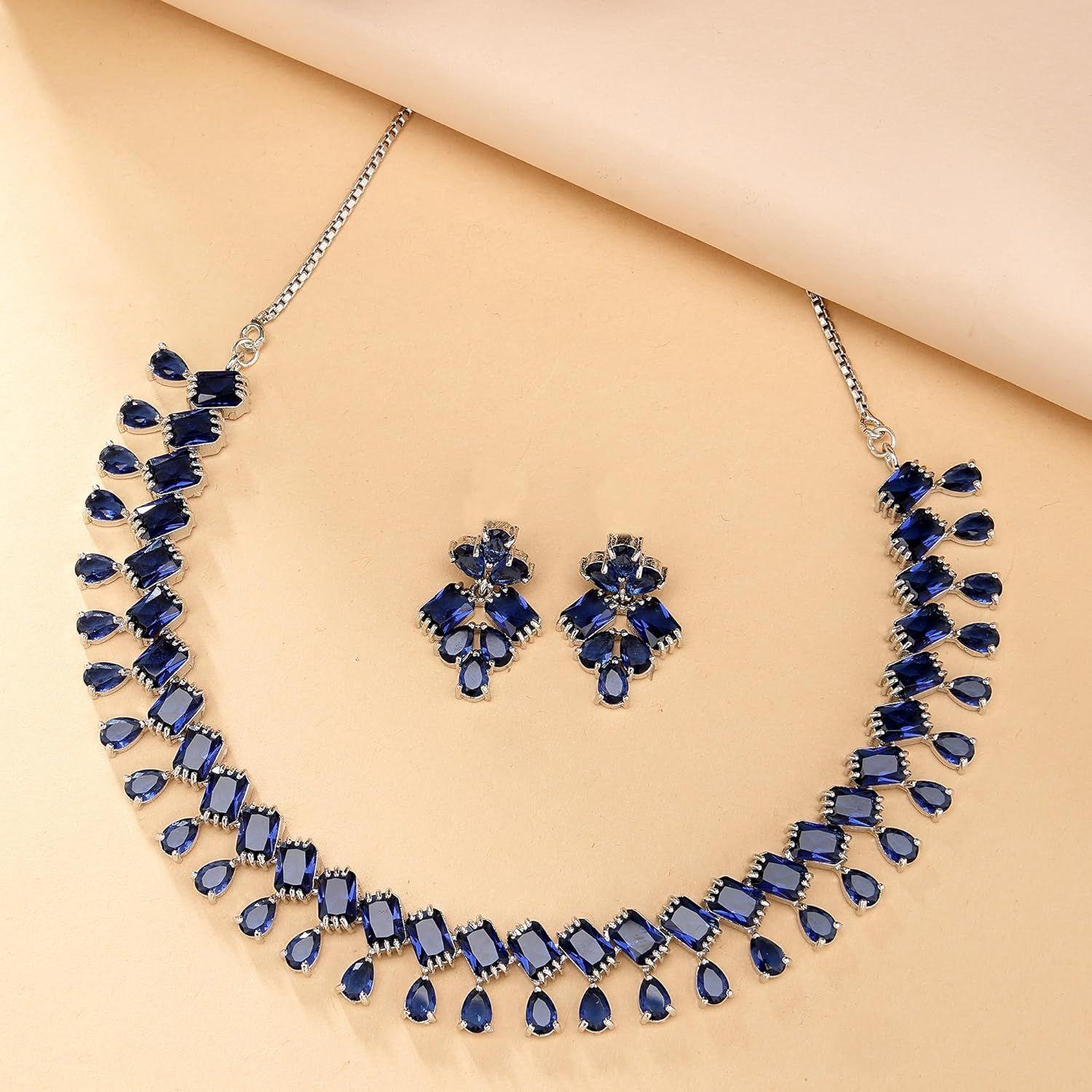 Rhodium-Plated Silver Toned Pear Shaped American Diamond Studded Necklace with Earrings Jewellery Set with Girls and Women
Rhodium-Plated Silver Toned Pear Shaped American Diamond Studded Necklace with Earrings Jewellery Set with Girls and Women