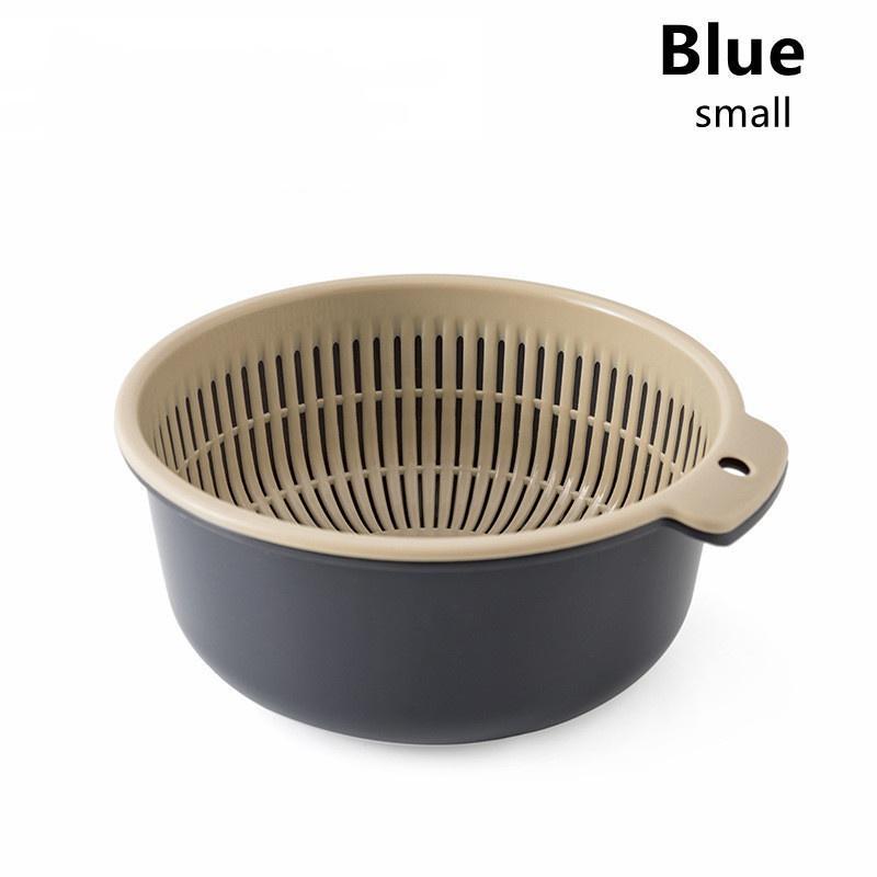 2 шт. Высококачественная двухслойная корзина для мытья овощей, корзина для стекания воды, портативная кухонная пластиковая полая многоцелевая дренажная корзина small синий