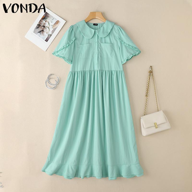 VONDA Women Doll Collar Layers Sleeve Ruffled Pleated Maxi Dress S зелений
VONDA Women Doll Collar Layers Sleeve Ruffled Pleated Maxi Dress S зелений